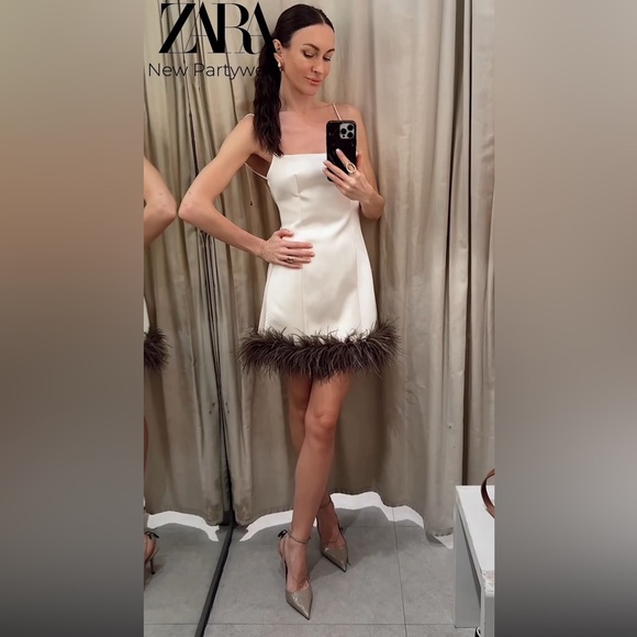 ZARA FEATHER SATIN EFFECT DRESS - Picture 13 of 17